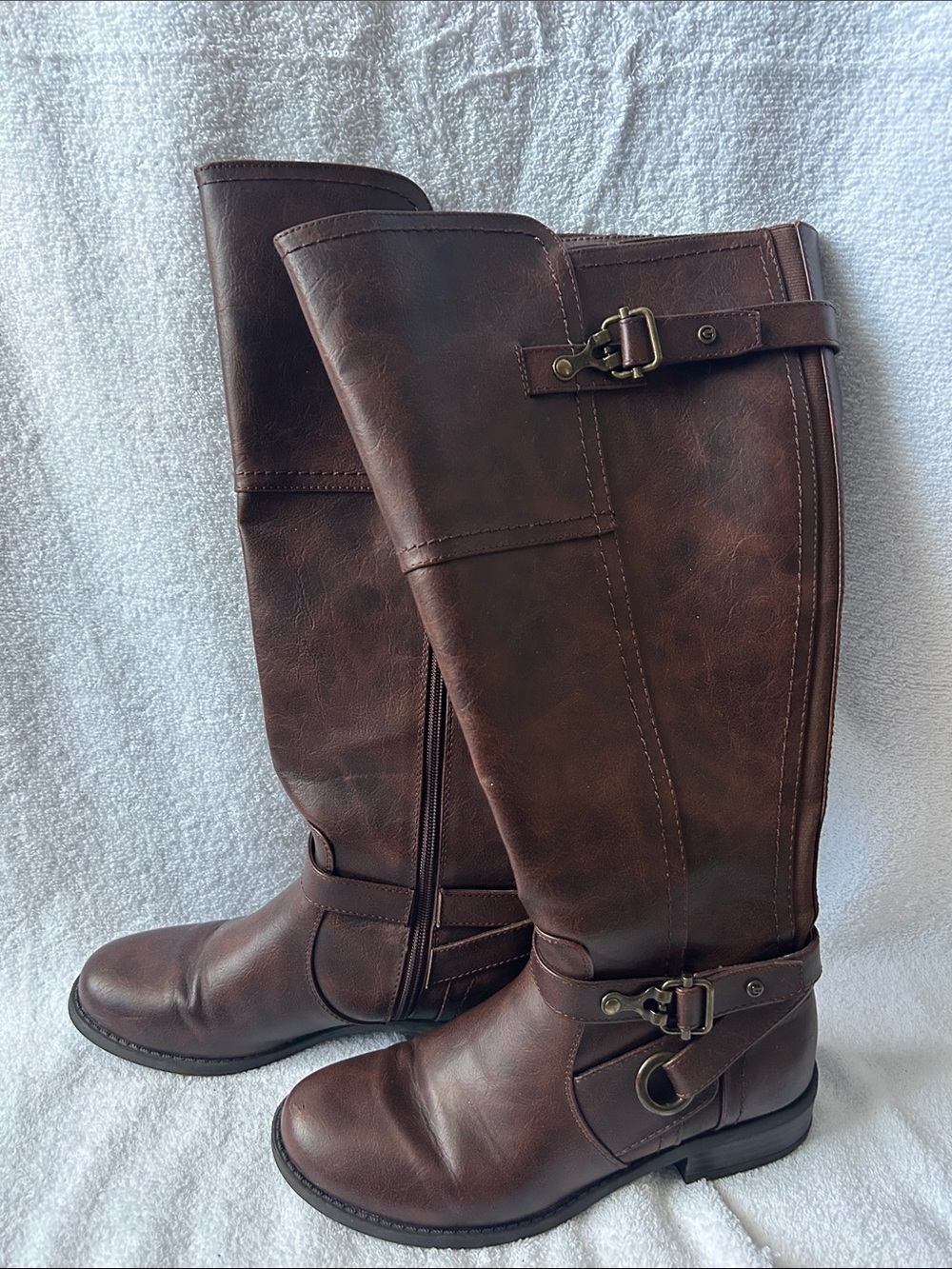 Women's Over-the-Knee Brown Riding Boots with Buckle Detail